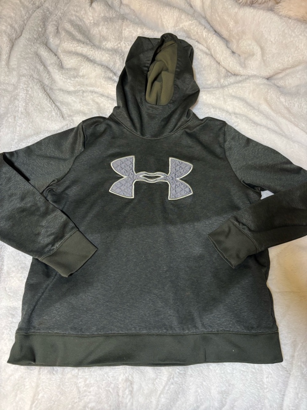 Under Armour Dark Olive Green Fleece Lines Pullover Hoodie with Logo